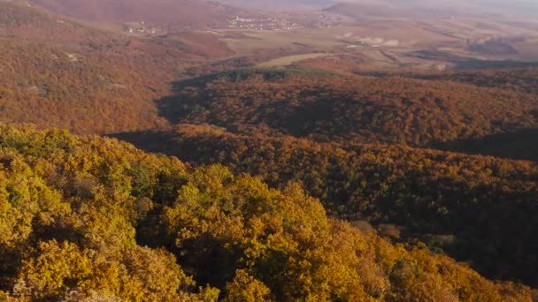 Colinas da floresta de outono imagens drones aéreos — Vídeo de Stock
