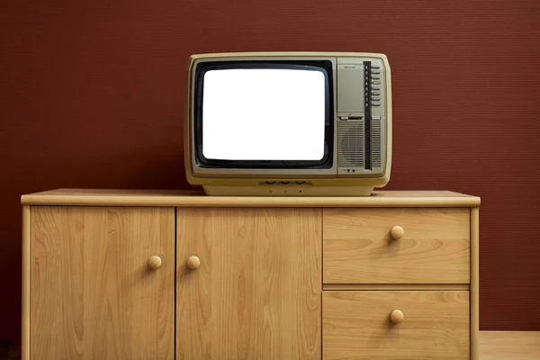 Stary telewizor pusty biały ekran — Zdjęcie stockowe