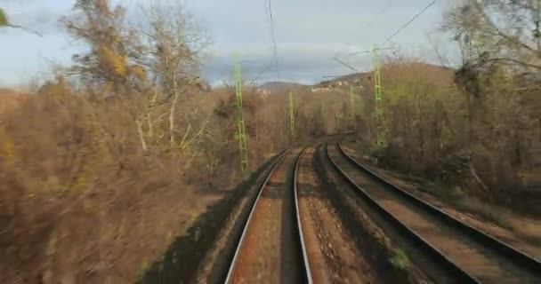 Viaje ferroviario vista trasera de las vías — Vídeo de stock