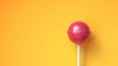 Kopya alanı parlak sarı zemin üzerine tatlı lolipop
