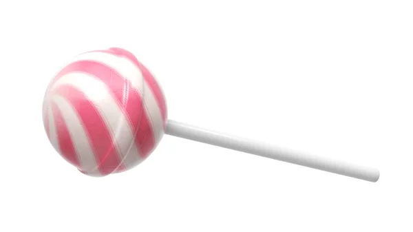 Striped Fruit Pink White Lollipop Stick Isolated White Background Rendering — Stock Photo, Image