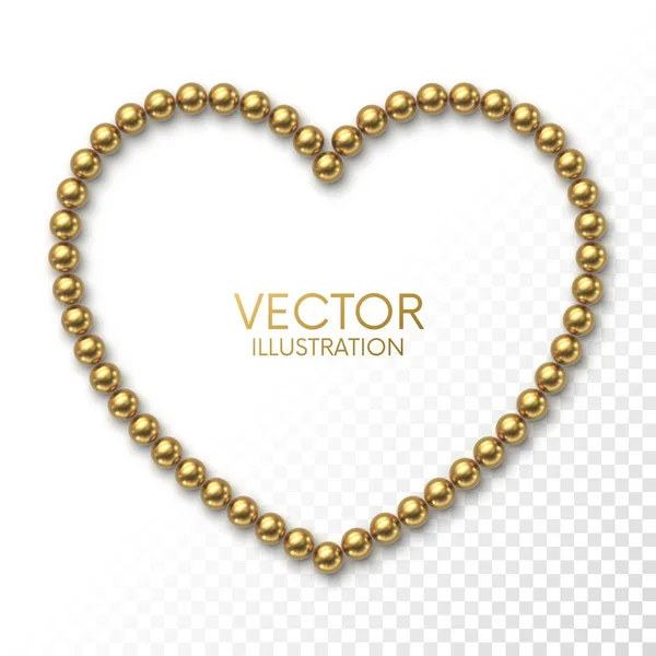 Bolas de oro en forma de marco de corazón sobre fondo blanco — Vector de stock