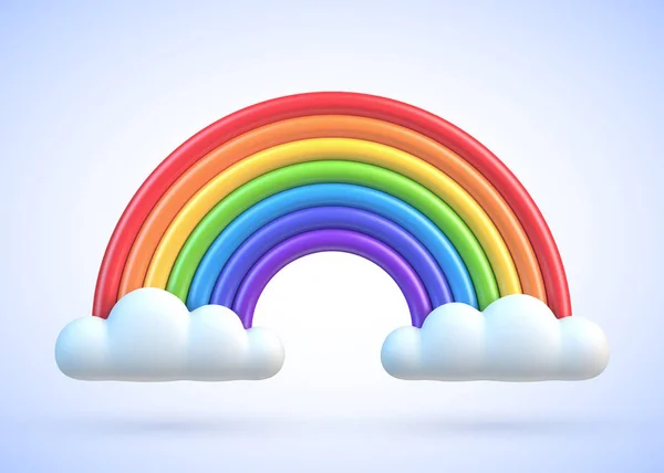Colorido arco iris con nubes 3d vector ilustración — Archivo Imágenes Vectoriales