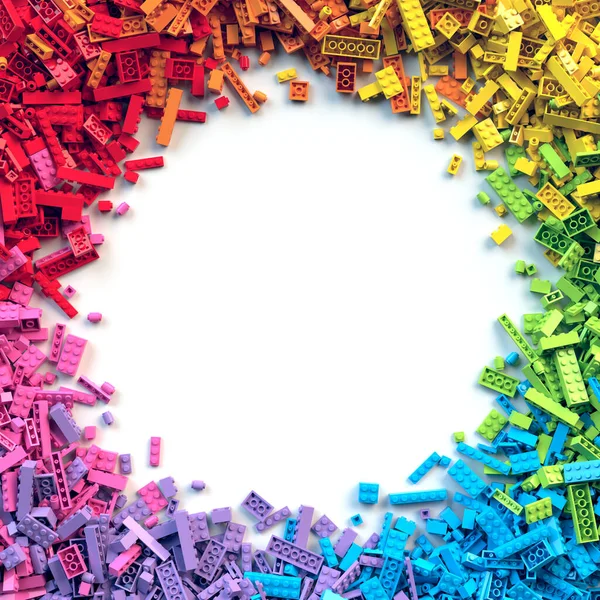 Marco circular de ladrillos de juguete de colores aislados sobre fondo blanco — Foto de Stock