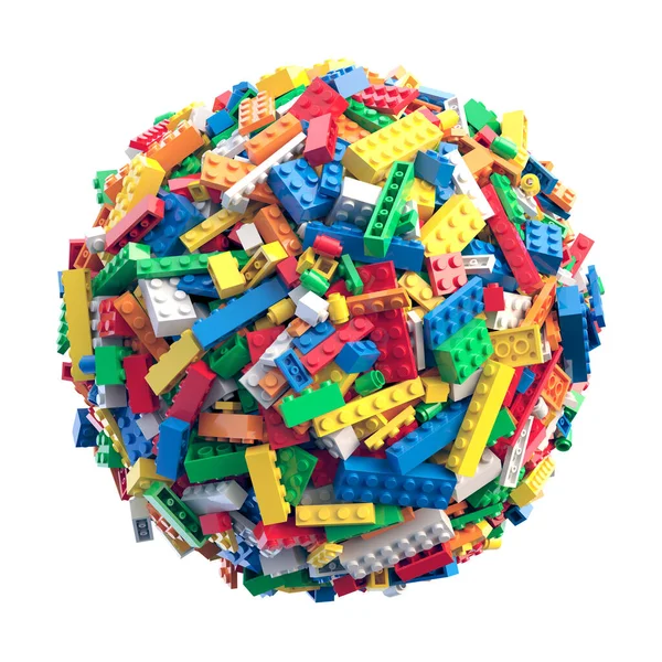 Esfera feita de tijolos de brinquedo coloridos aleatórios — Fotografia de Stock