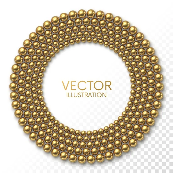 Bolas de oro dispuestas en marco de círculo sobre fondo blanco con lugar para su contenido — Vector de stock