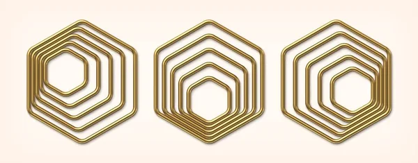 Ensemble de cadres hexagonaux dorés abstraits — Image vectorielle