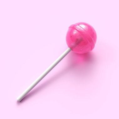 Sweet lollipop on stick on pink pastel background clipart