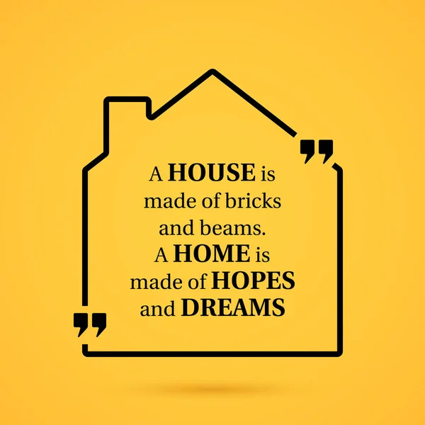Quote about home in house outline on yellow background — Stock Vector