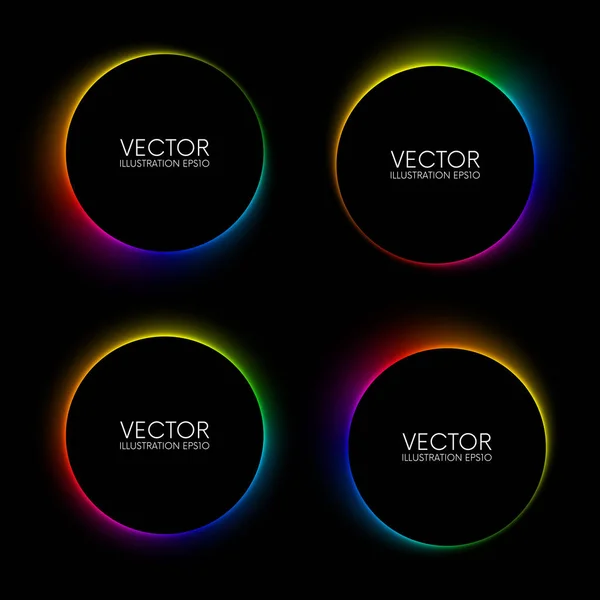 Σύνολο πολύχρωμο λαμπερό θολή πανό κύκλο σε μαύρο φόντο — Διανυσματικό Αρχείο