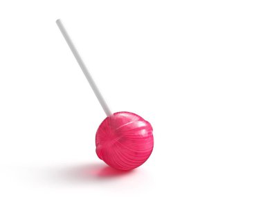 Beyaz arka planda izole edilmiş çubuktaki tatlı pembe lolipop