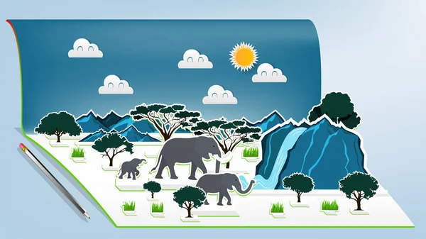 Illustration Vektor Design Konzept Der Tierwelt Elefanten Familie Pop Buch Stockillustration