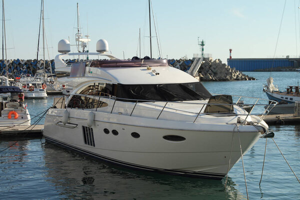 Sea yacht are at the pier in the southern port.