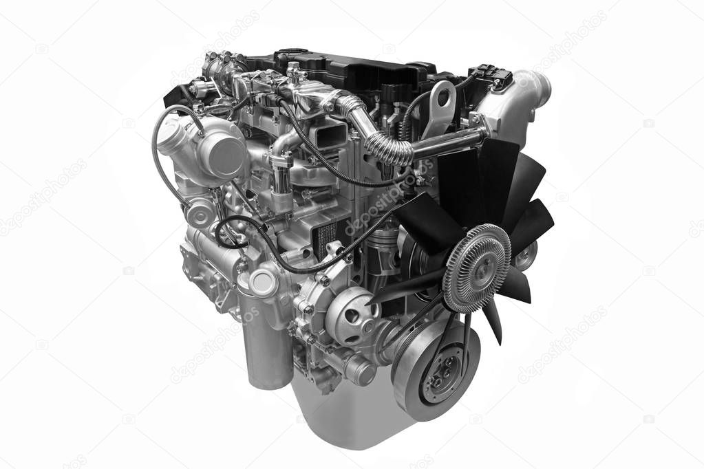 Modern  turbodiesel engine isolated on white background