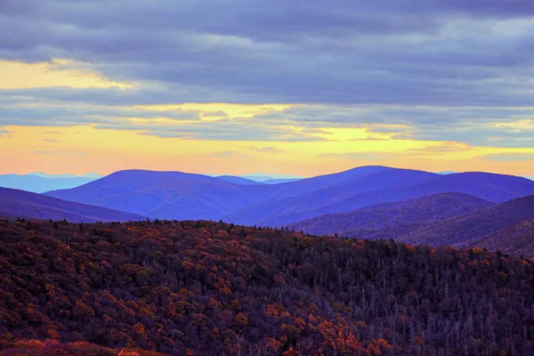 Solnedgång Över Bergen Från Reddish Knob West Virginia — Stockfoto