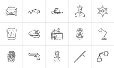 Polis çizilmiş anahat doodle Icon set el.