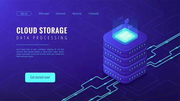 Concept de page de destination de stockage cloud isométrique . — Image vectorielle