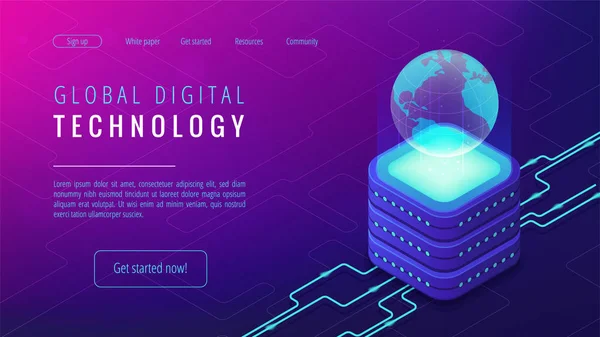 Izometrikus globális digitális technológia leszállás oldal koncepció. — Stock Vector