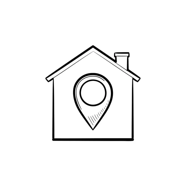 Casa com marca de navegação desenhado à mão esboço doodle ícone . — Vetor de Stock
