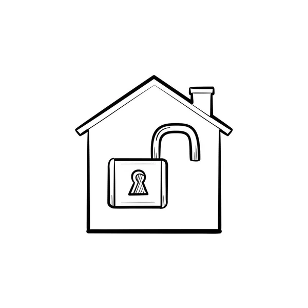 Unlocked house hand drawn outline doodle icon. — Stock Vector