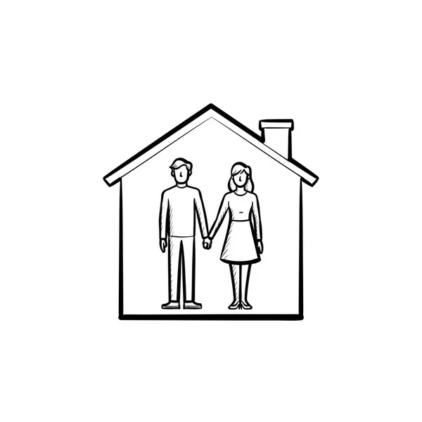 房子与夫妇手画轮廓涂鸦图标. — 图库矢量图片