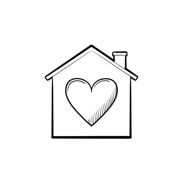 Dom z serca ręcznie rysowane konspektu doodle ikona. — Wektor stockowy