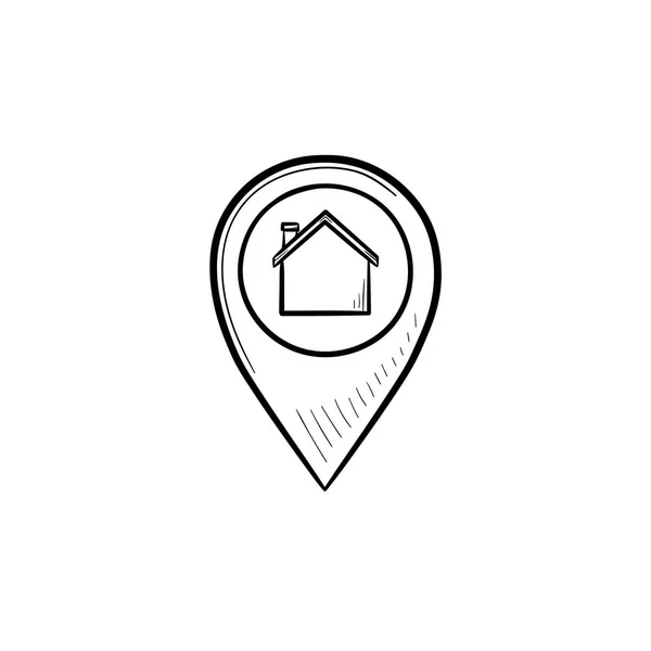 Pointeur avec maison à l'intérieur dessiné à la main icône doodle contour . — Image vectorielle