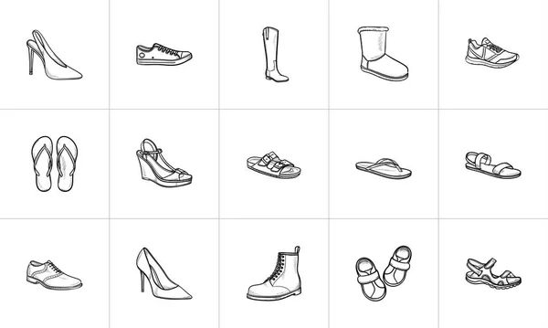 Schuhe handgezeichnete Umrisse Doodle-Symbol-Set. — Stockvektor