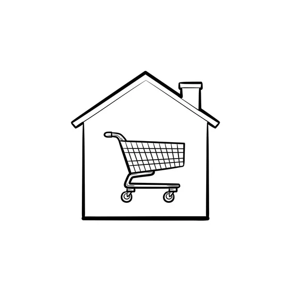 Dům nákupní vozík ručně kreslenou osnovy doodle ikonu. — Stockový vektor