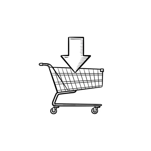 Winkelen online winkelwagen hand getrokken schets doodle pictogram. — Stockvector