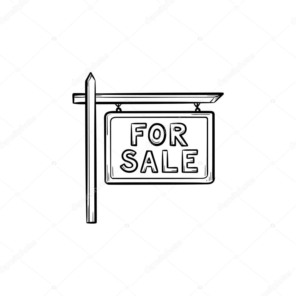 For sale sign hand drawn outline doodle icon.