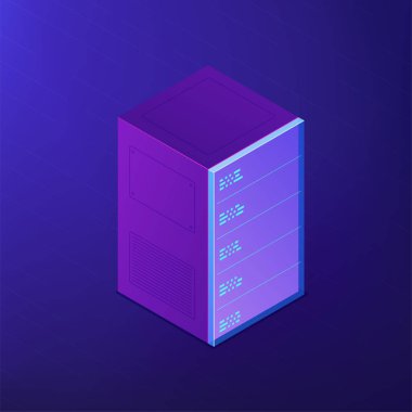 İzometrik sunucu raf. 3D illüstrasyon vektör.