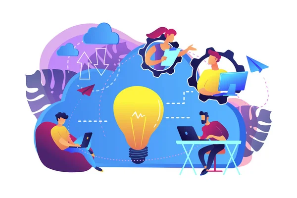 Cloud collaboration concept vector illustration. — Stock Vector