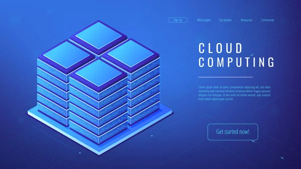 Isometrisches Cloud-Computing-Konzept für Server Farm. — Stockvektor