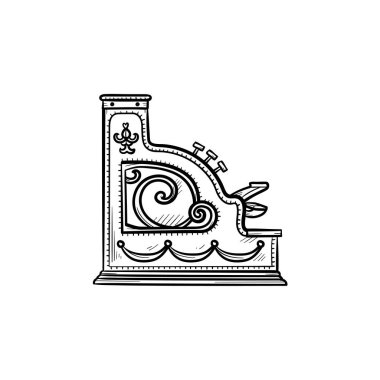Antik yazar kasa makine el çizilmiş anahat simgesini doodle.