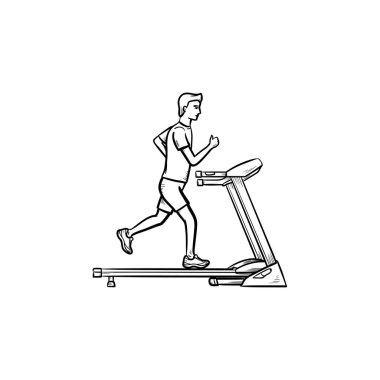 Adam koşu bandı el çizilmiş anahat doodle simgesini.