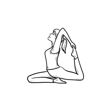 Güvercin poz yoga Kral kadında el çizilmiş anahat doodle simgesi