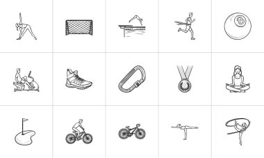 Spor çizilmiş anahat doodle Icon set el.