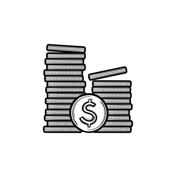 Two piles of coins hand drawn outline doodle icon. — Stock Vector