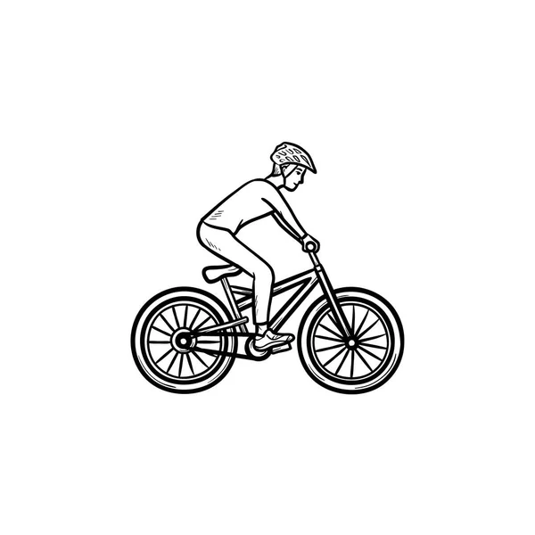 Mountainbiker hand getrokken schets doodle pictogram. — Stockvector