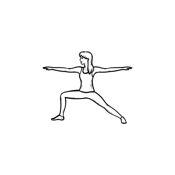 Frau macht Yoga Hand gezeichnete Umrisse Doodle-Symbol. — Stockvektor