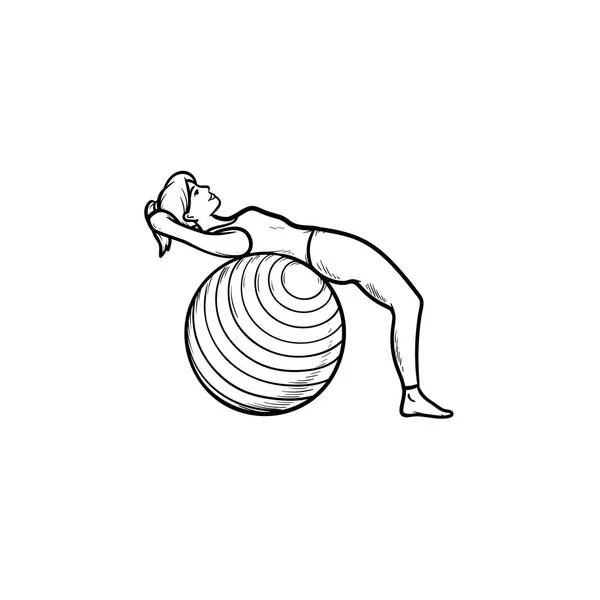 Frau macht Pilates-Übungen handgezeichnete Umrisse Doodle-Symbol. — Stockvektor