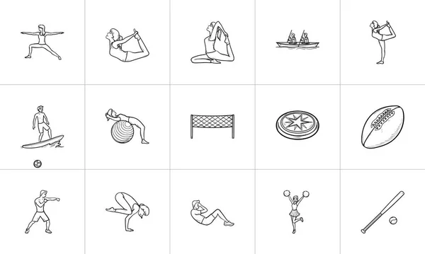 Spor el çizilmiş anahat doodle Icon set. — Stok Vektör