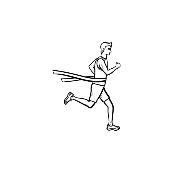 Course coureur et ruban de finition dessiné à la main contour icône doodle . — Image vectorielle