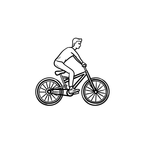 Человек на велосипеде нарисовал контур значка каракули . — стоковый вектор