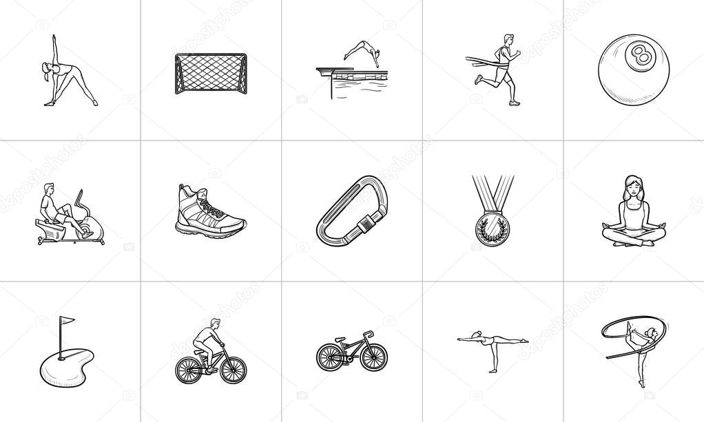 Sports hand drawn outline doodle icon set.