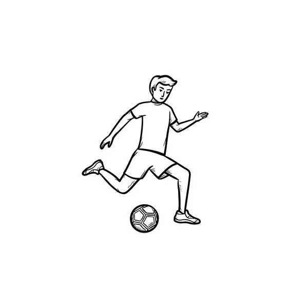 Soccer player with ball hand drawn outline doodle icon. — Stock Vector