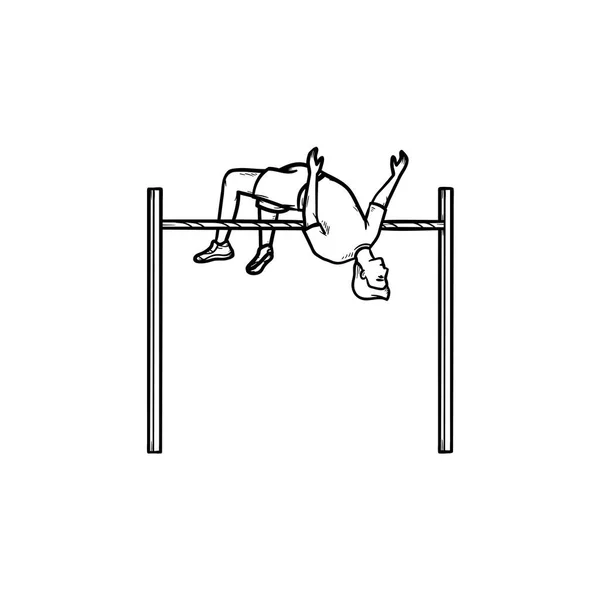 Atlet sırıkla yüksek atlama el çizilmiş anahat doodle simgesi yapıyor. — Stok Vektör