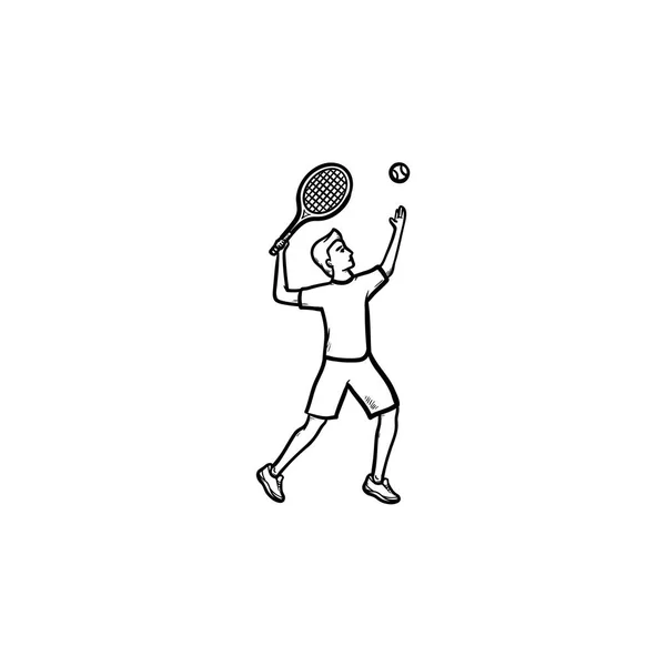 Man met grote tennis hand getrokken schets doodle pictogram. — Stockvector