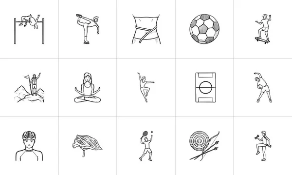Çizilmiş anahat doodle Icon set el spor ve fitness. — Stok Vektör